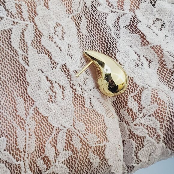 Waterdrop Earrings Teardrop Pierced Chunky Gold Plated - Picture 6 of 6